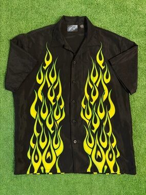 Y2K Sapphire Lounge Flames Button Up Shirt